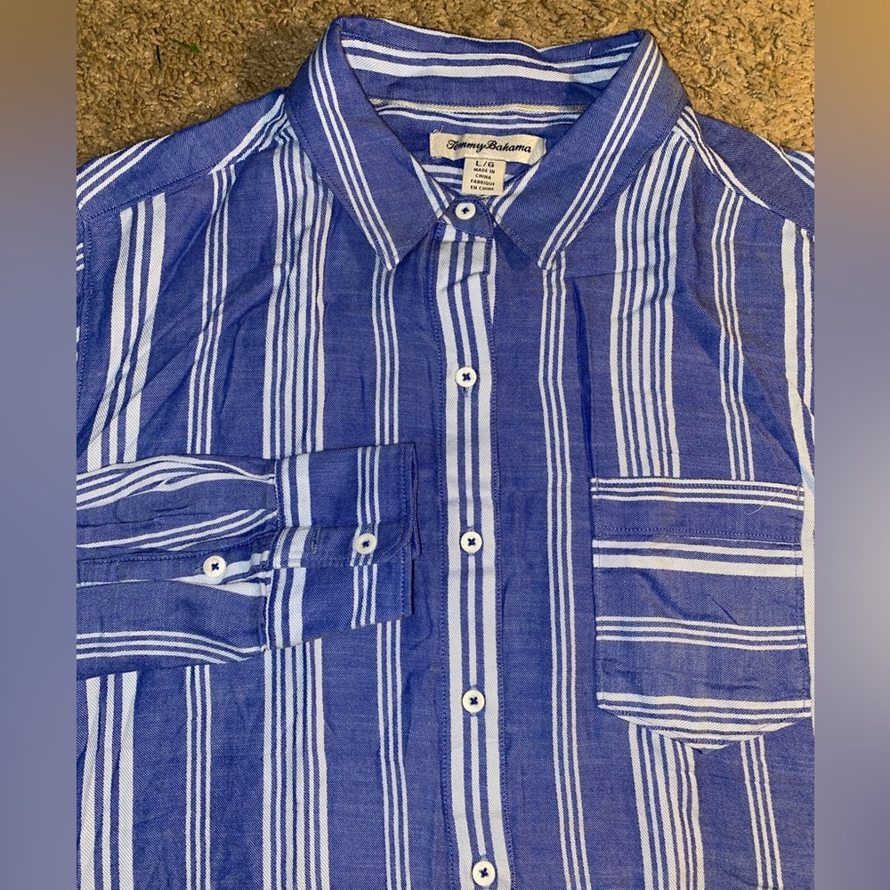 Tommy Bahama Size Large Button Up Down Beach Blue Outdoor Coast Shirt
